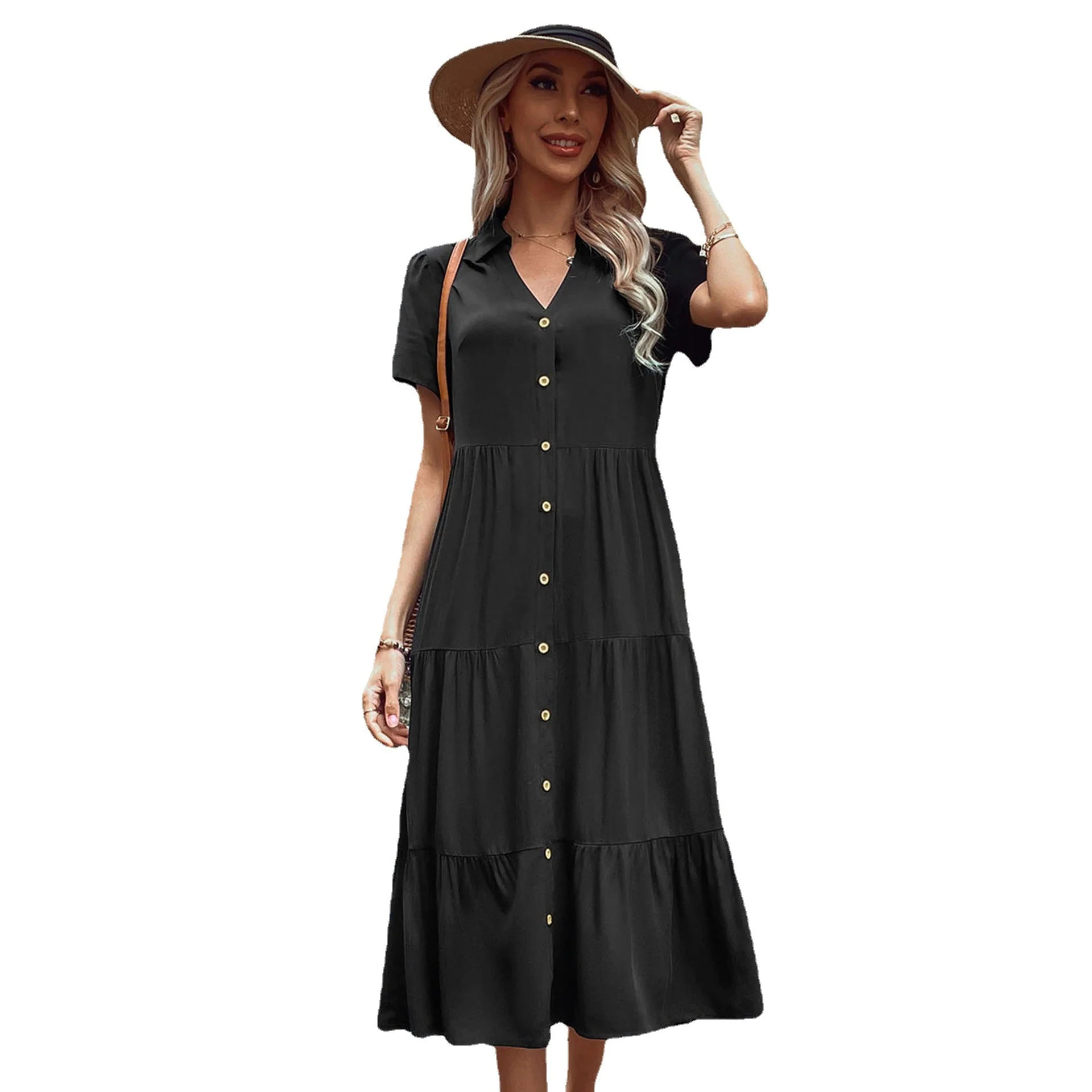 Damen Hemdblusenkleid mit Eleganten Knopfdetails und Voluminösem Rock Heidi-Mode - Image 5