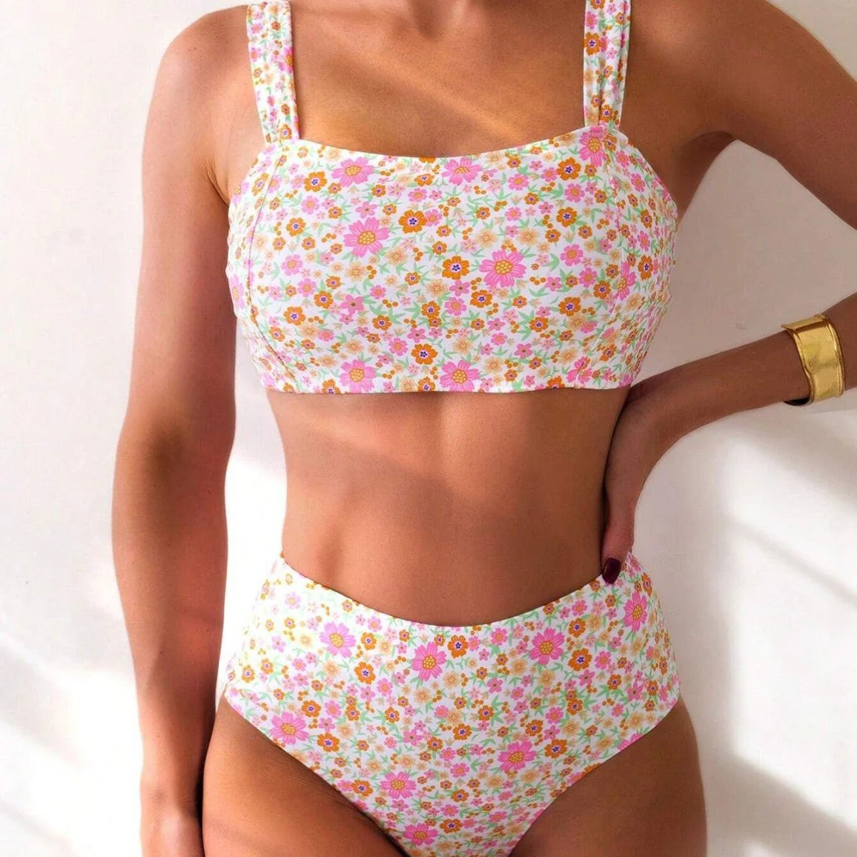 Heidi-Mode | Damen Hoch Tailliertes Bikini-Set mit Floralen Mustern und Breiten Trägern - Image 2