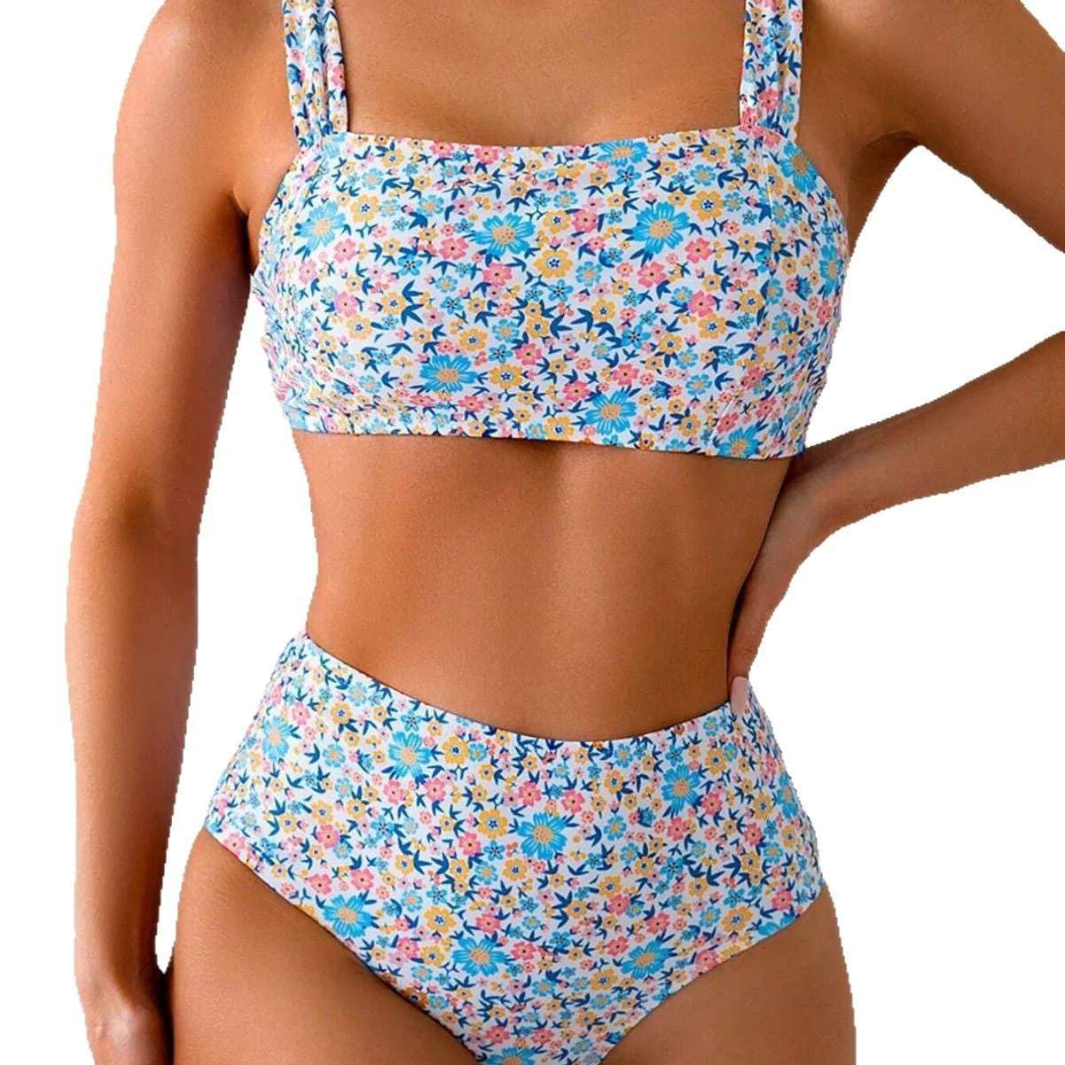 Heidi-Mode | Damen Hoch Tailliertes Bikini-Set mit Floralen Mustern und Breiten Trägern - Image 5