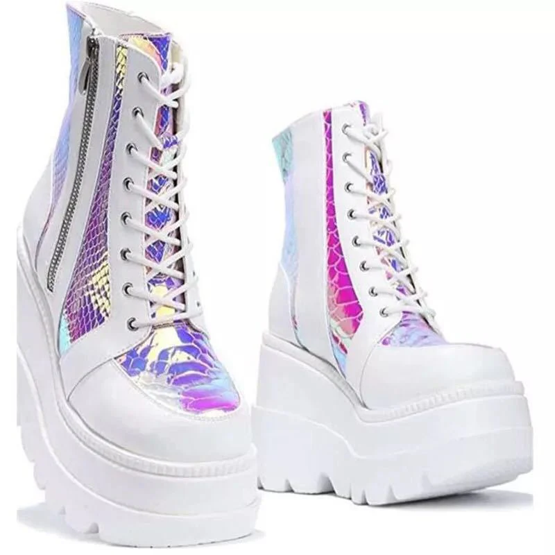 Damen Hochformatige Plateau-Schnürstiefel mit Kunstleder und reflektierenden Akzenten Heidi Mode - Image 8