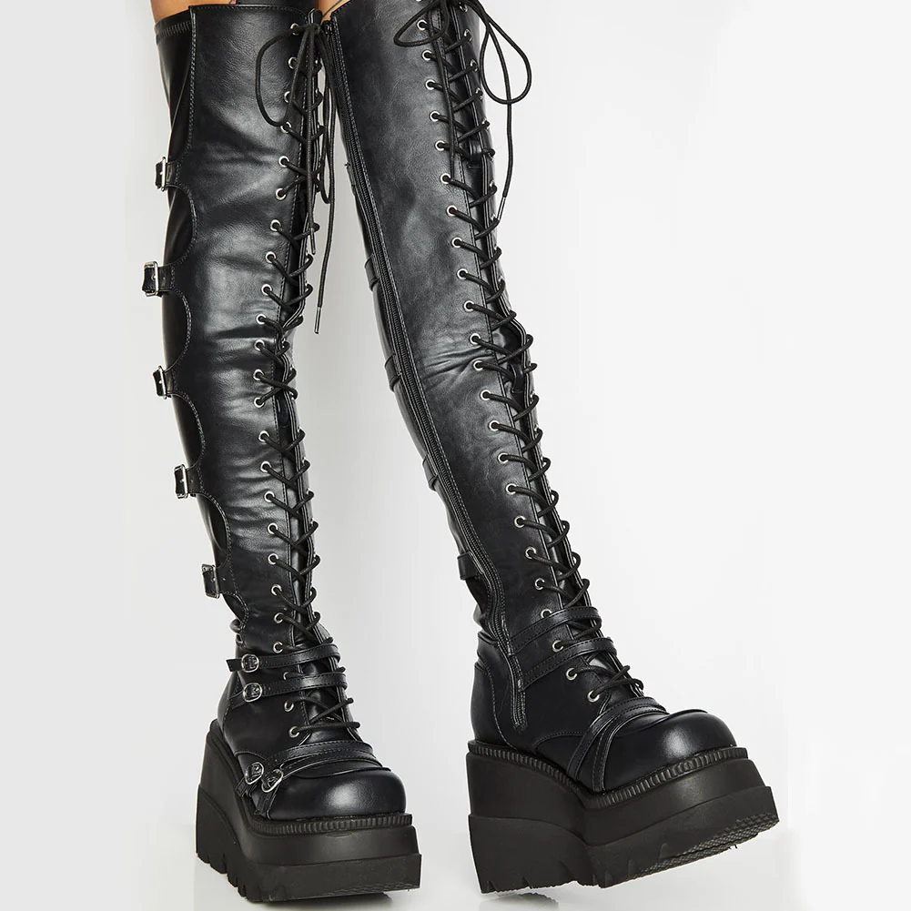 Damen Hochformatige Plateau-Stiefel mit modischem Reißverschluss und Schnür-Design Heidi Mode
