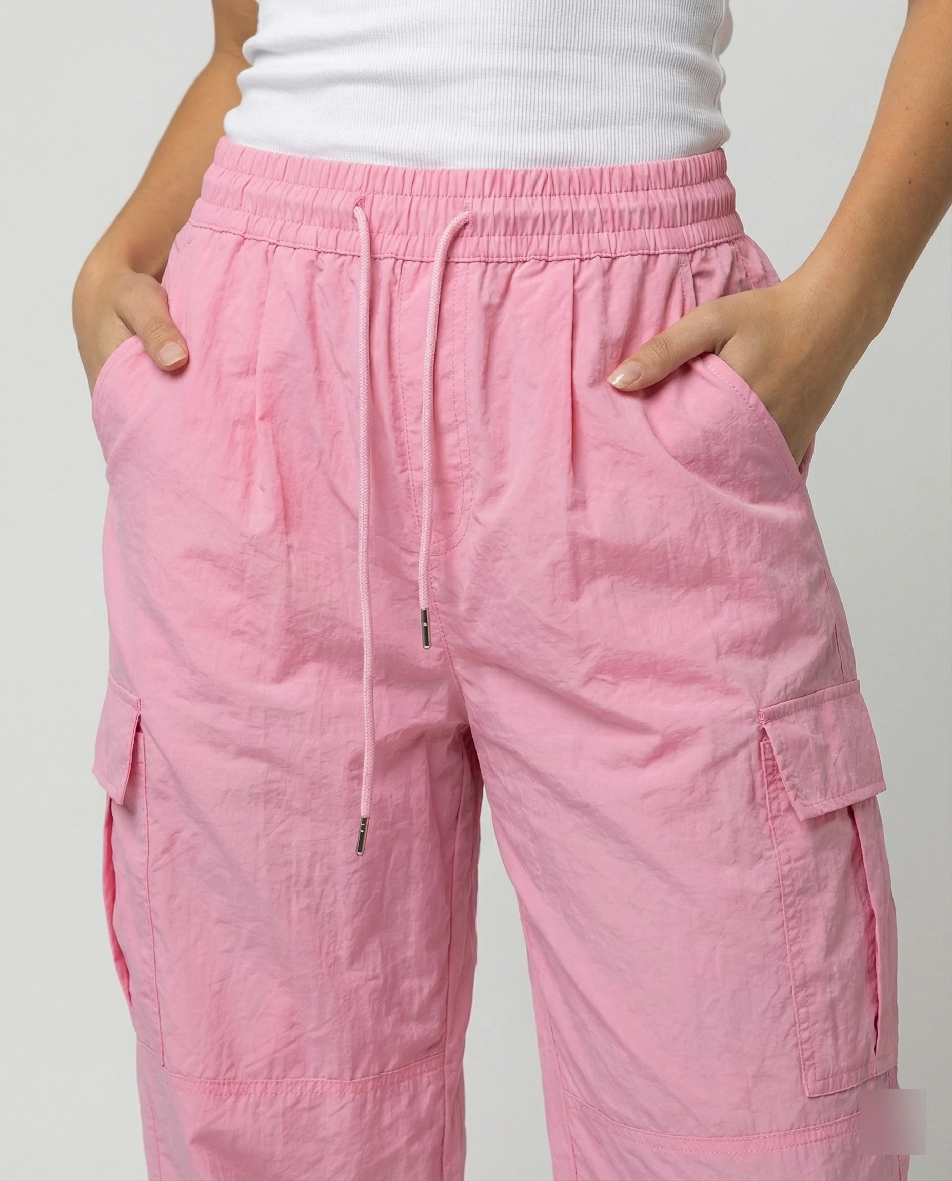 Damen hochgeschnittene Ballon-Cargohose mit Stufennähten, elastischem Tunnelzugbund und Beinweitenregulierung Heidi-Mode - Image 3