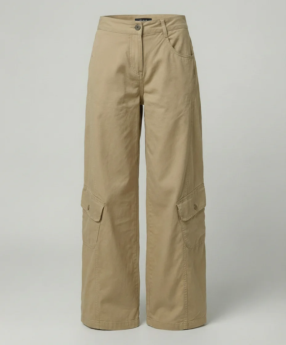 Damen hochgeschnittene Cargo-Hose mit weitem Bein, aufgesetzten Klappentaschen und Ziernähten Heidi-Mode - Image 4