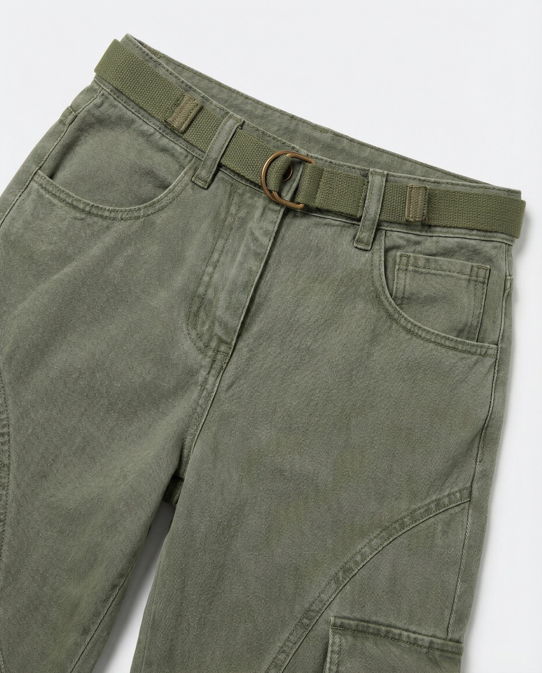 Damen hochgeschnittene Cargohose mit weitem Bein, verstärkten Kniepartien und integriertem Textilgürtel Heidi-Mode - Image 4