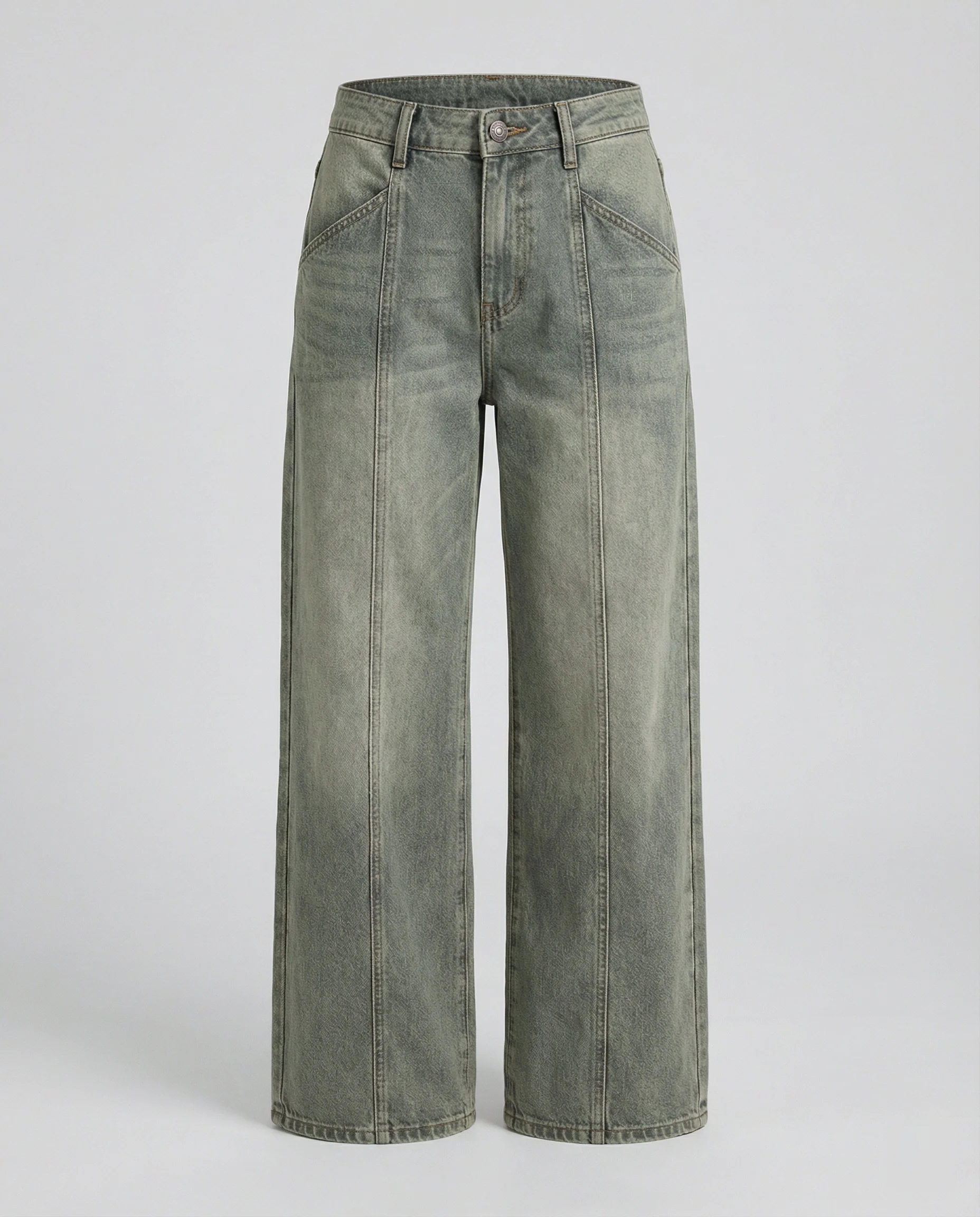 Damen hochgeschnittene weite Cargohose mit aufgesetzten Fronttaschen, markanten Abnähern und elastischem Saum Heidi-Mode - Image 5