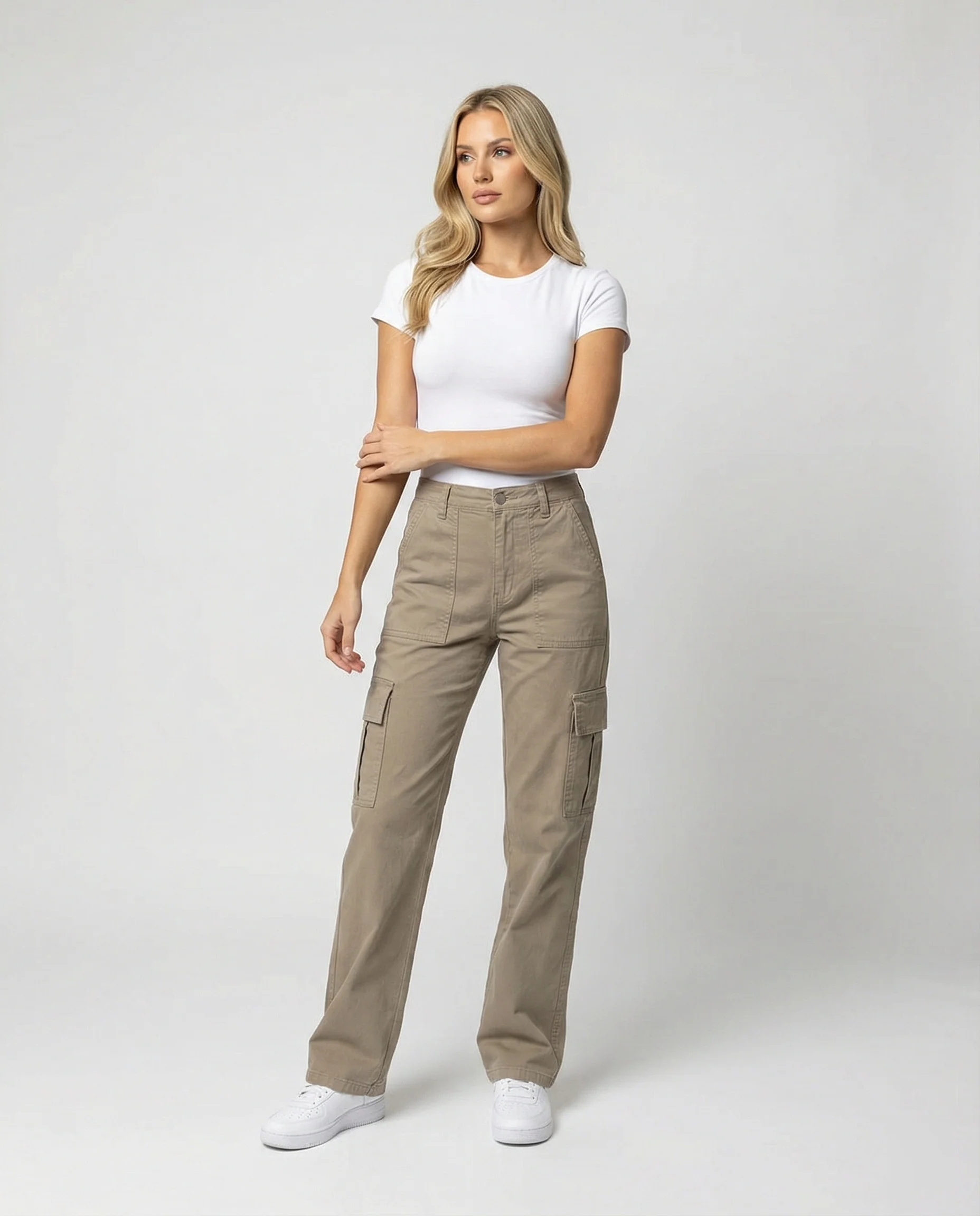 Damen hochgeschnittene Workwear-Cargohose aus robustem Baumwolltwill mit geradem Bein und aufgesetzten Klapptaschen Heidi-Mode - Image 2