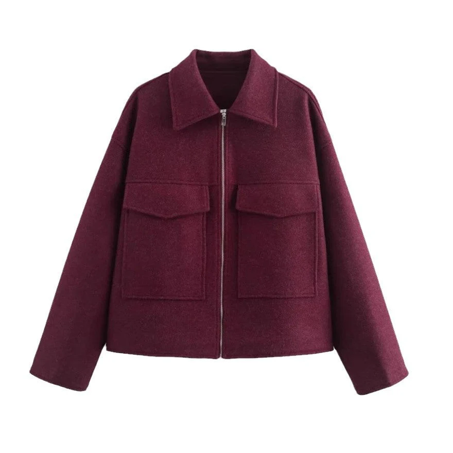 Damen Hochschneiderte Jacke mit Praktischen Pattentaschen und Weichem Wollmix Heidi-Mode - Image 3