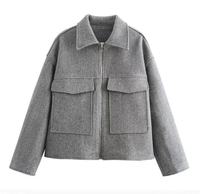 Damen Hochschneiderte Jacke mit Praktischen Pattentaschen und Weichem Wollmix Heidi-Mode - Image 4