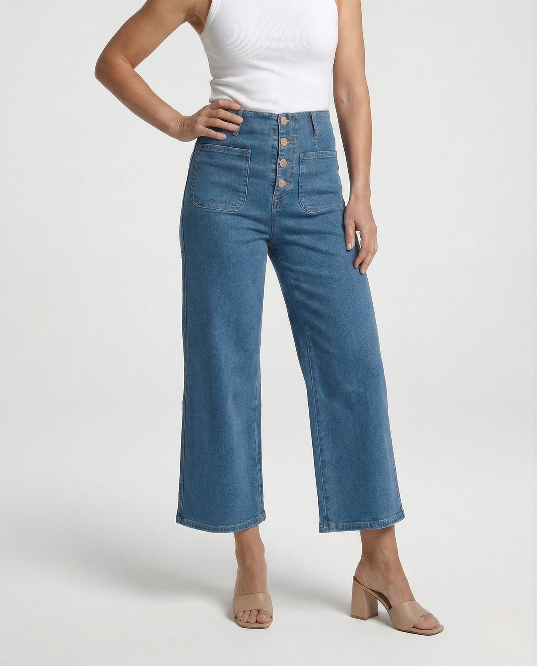 Damen High-Waist Jeans mit weitem Bein - Image 2