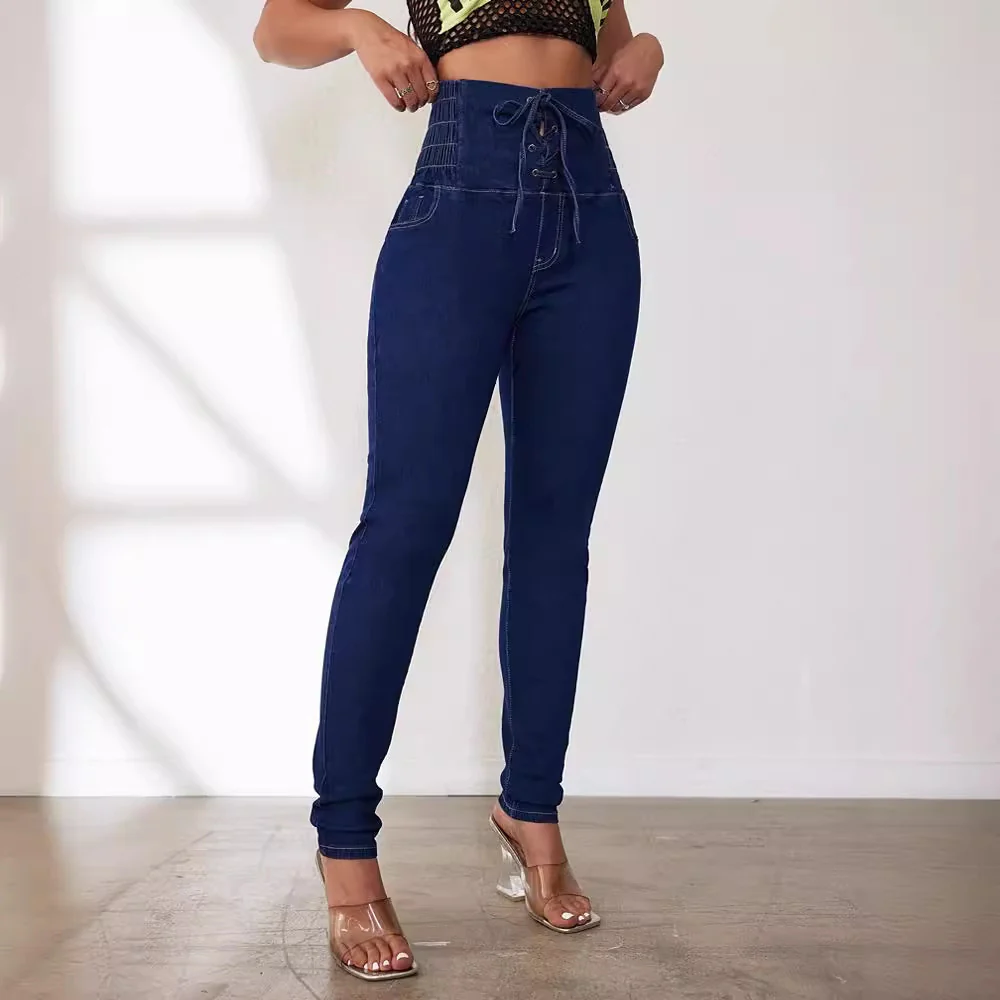 Damen Hochtaillierte Jeans mit verstellbarem Kordelzug und taillierter Passform Heidi-Mode - Image 6