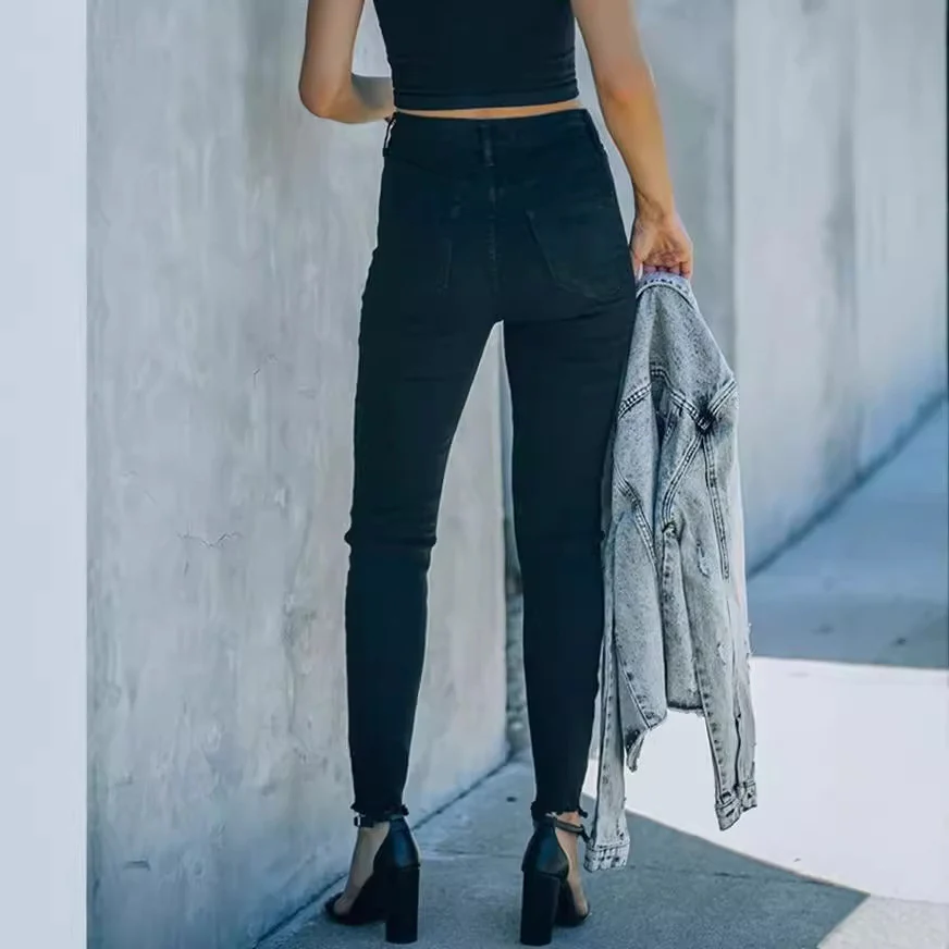 Damen Hochtaillierte Skinny Jeans mit knöpfbarem Bund und figurbetontem Schnitt Heidi-Mode - Image 3