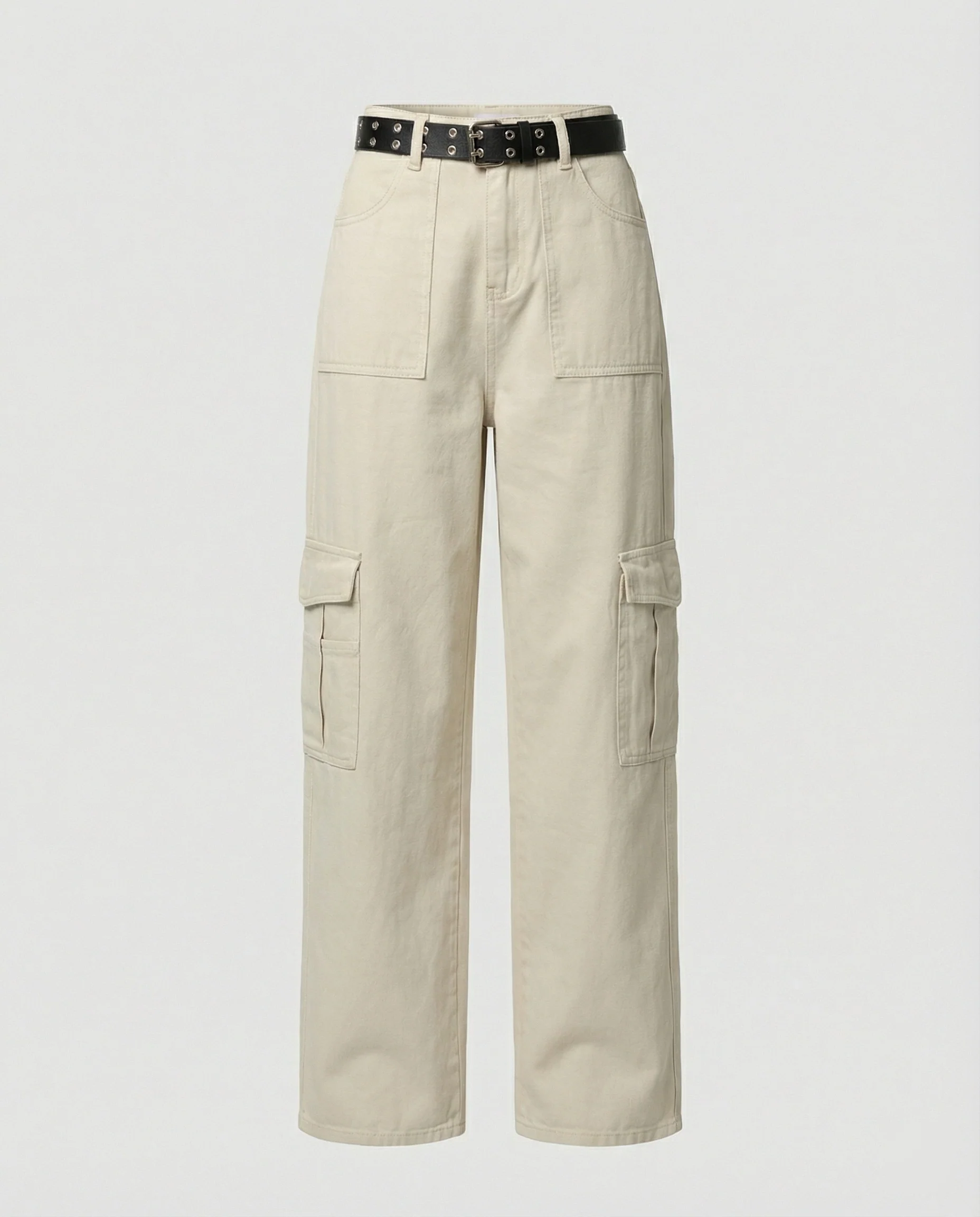 Damen hochtaillierte weit geschnittene Cargo-Hose mit extra weitem Bein, großen Klappentaschen und Gürtelschlaufen Heidi-Mode - Image 5