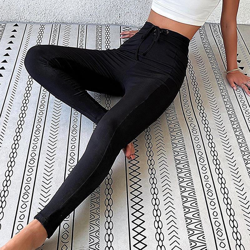 Damen Hochtaillierte Yogahose mit Elastischem Bund und Rippstruktur Heidi-Mode - Image 3