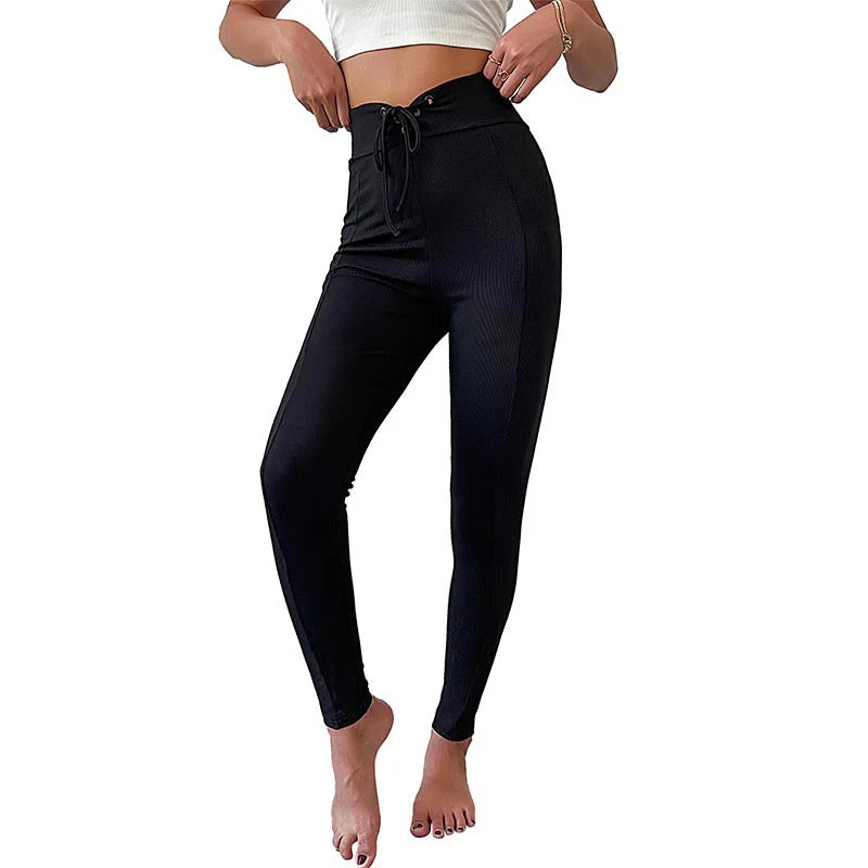 Damen Hochtaillierte Yogahose mit Elastischem Bund und Rippstruktur Heidi-Mode - Image 5