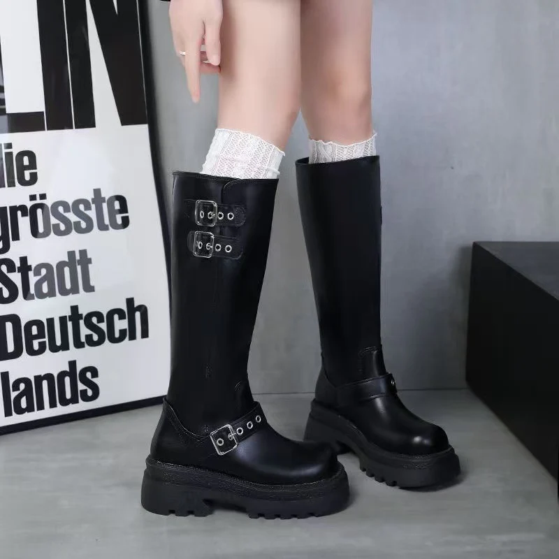 Damen Hochwertige Overknee-Stiefel mit trendigen Schnallen und robustem Sohlenprofil Heidi Mode