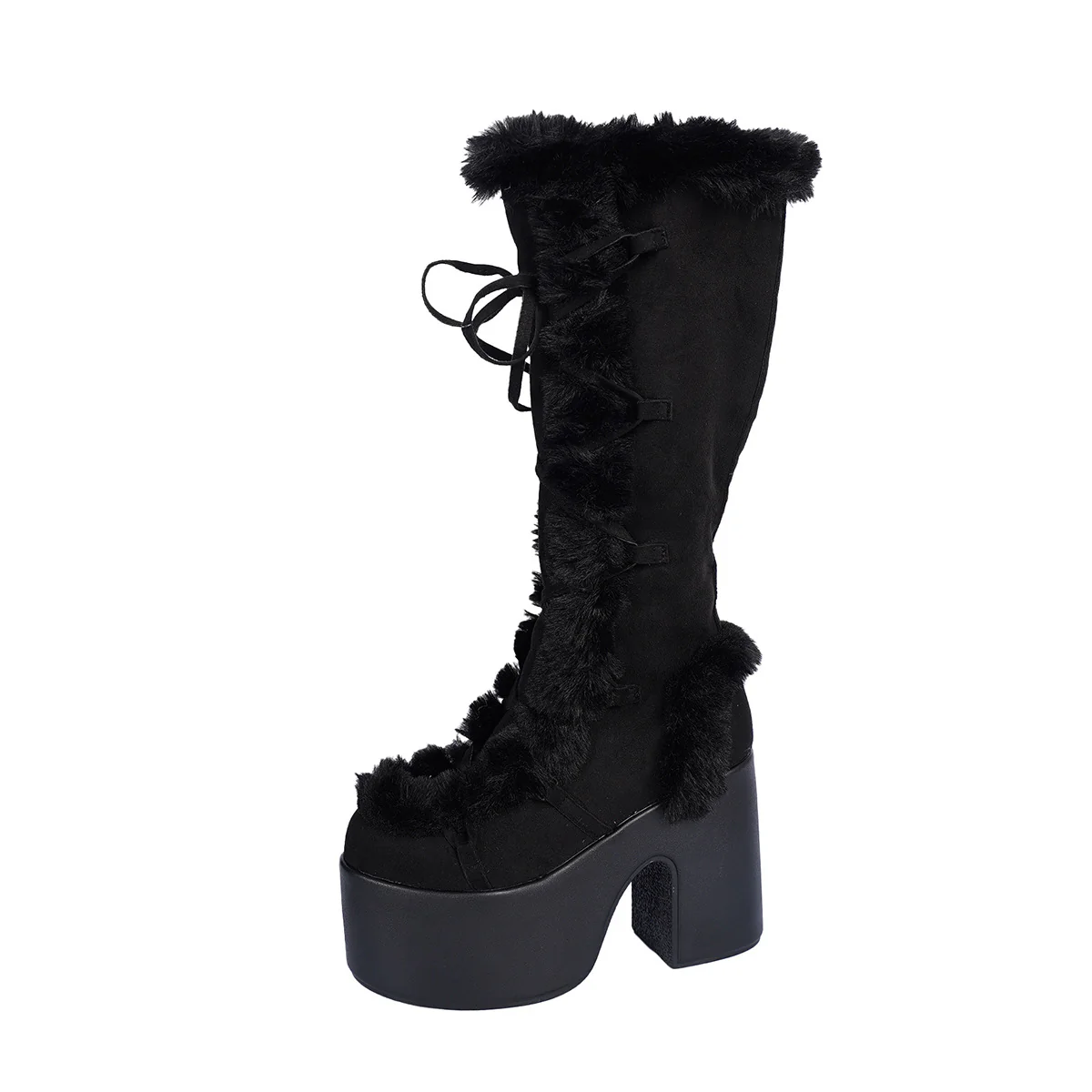 Damen Hohe Plateau Stiefel mit kuscheligem Kunstfell und modischem Schnürdesign Heidi Mode - Image 5