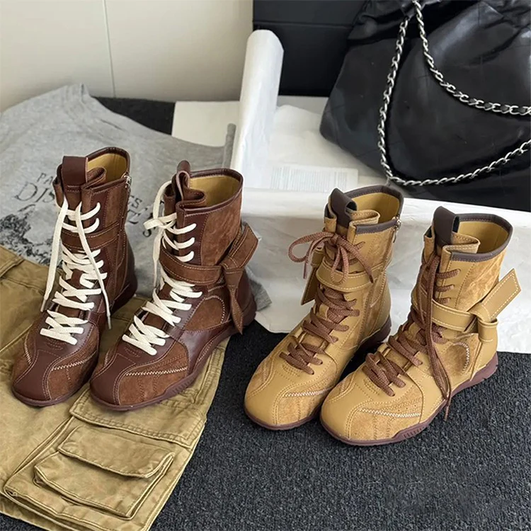 Damen Hohe Schnürstiefel mit modischer Schnallenverzierung und robustem Obermaterial Heidi Mode
