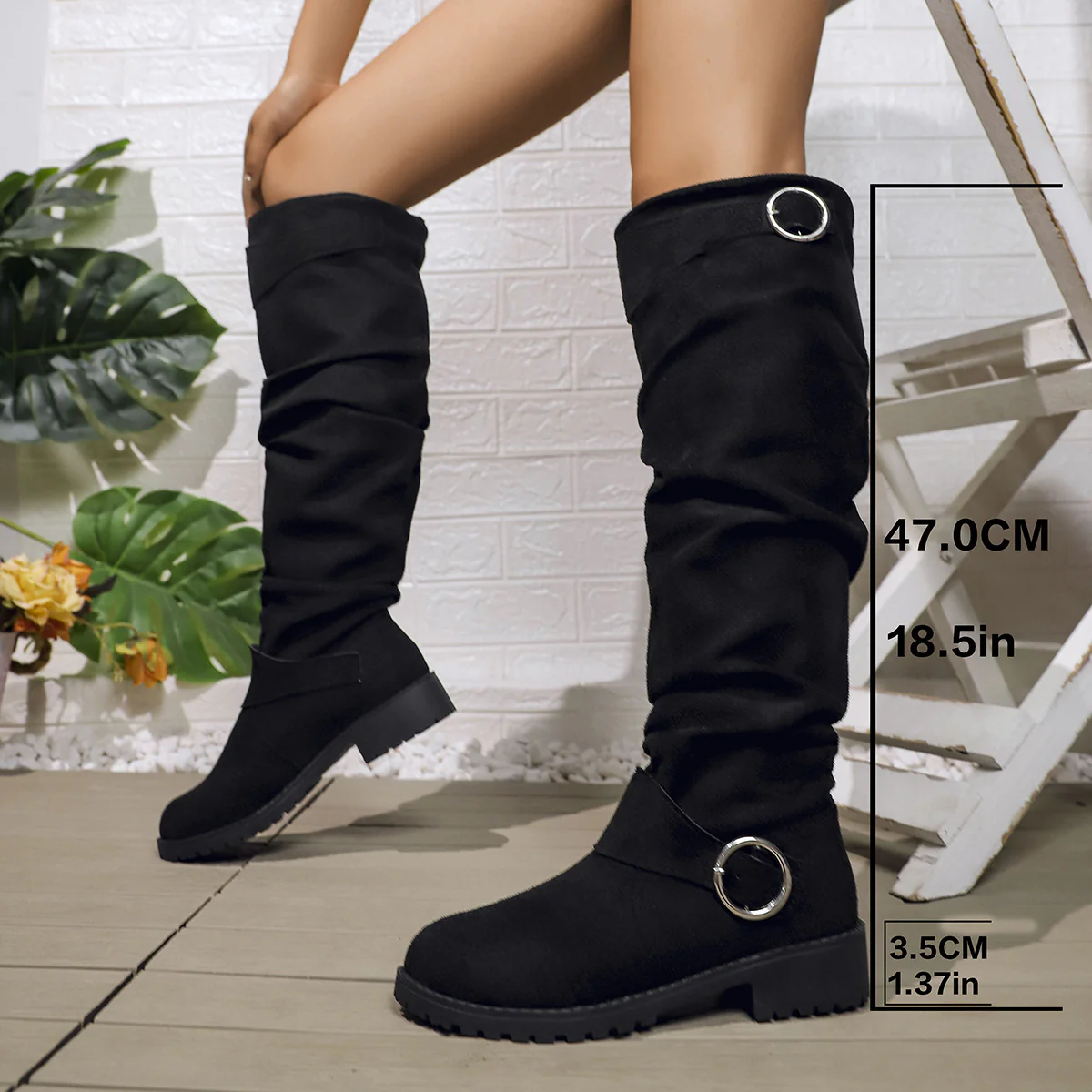 Damen hohe Stiefel mit modischem Rüschen-Design und dekorativem Riemen Heidi Mode - Image 2