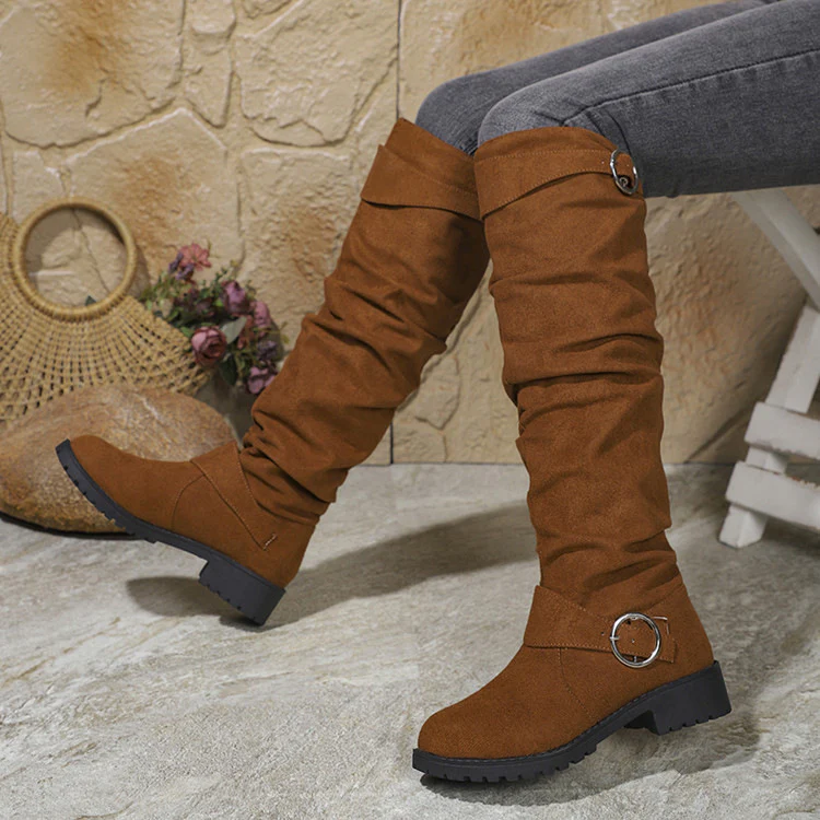 Damen hohe Stiefel mit modischem Rüschen-Design und dekorativem Riemen Heidi Mode - Image 8