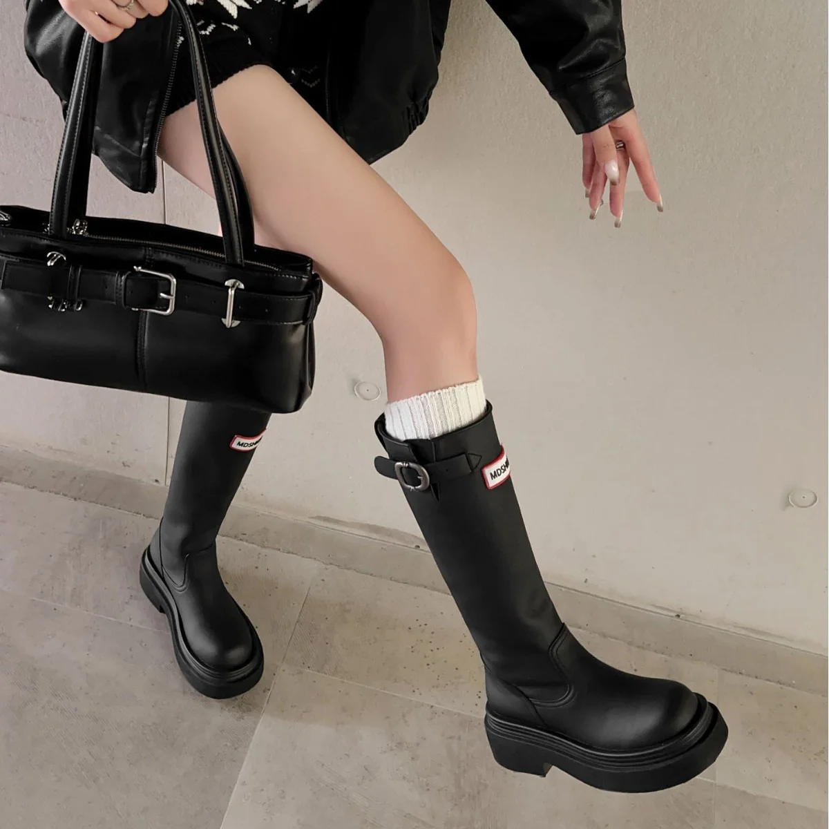 Damen Hohe Stiefel mit modischer Schnalle und komfortablem Plateau Heidi Mode - Image 4