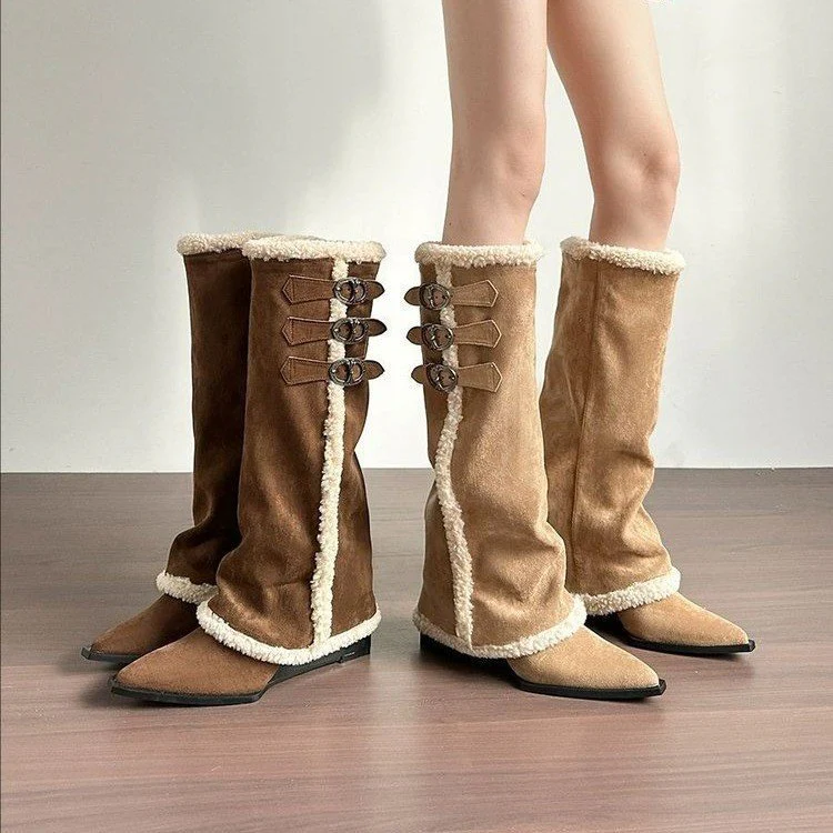 Damen hohe Stiefel mit weichem Kunstfellkragen und detaillierter Schnürfront Heidi Mode - Image 2