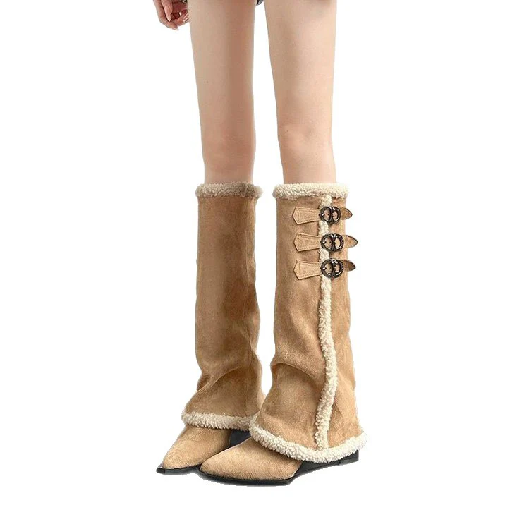 Damen hohe Stiefel mit weichem Kunstfellkragen und detaillierter Schnürfront Heidi Mode - Image 5