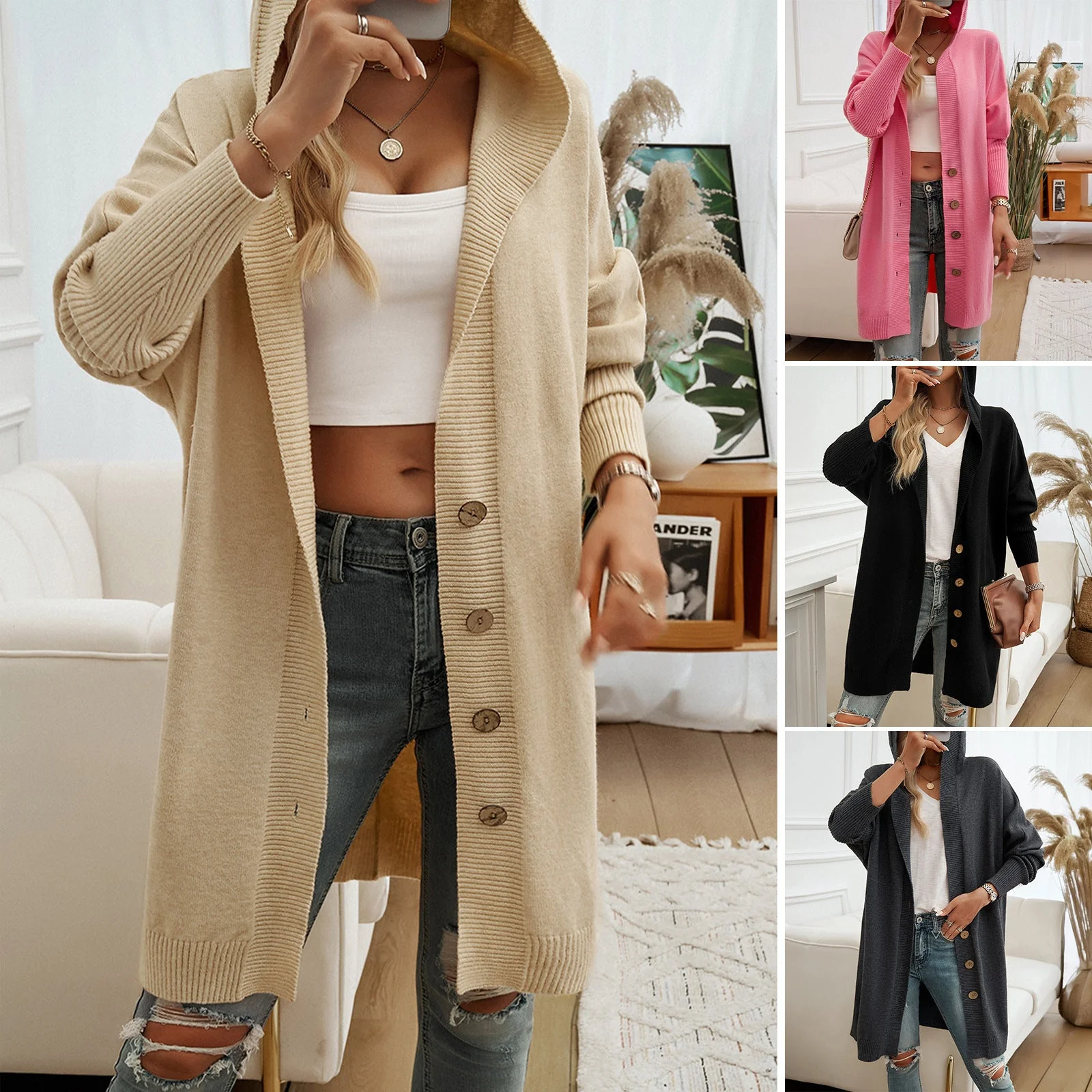 Damen Hoodie-Kardigan mit Knopfdetail und Lässigem Schnitt Heidi-Mode