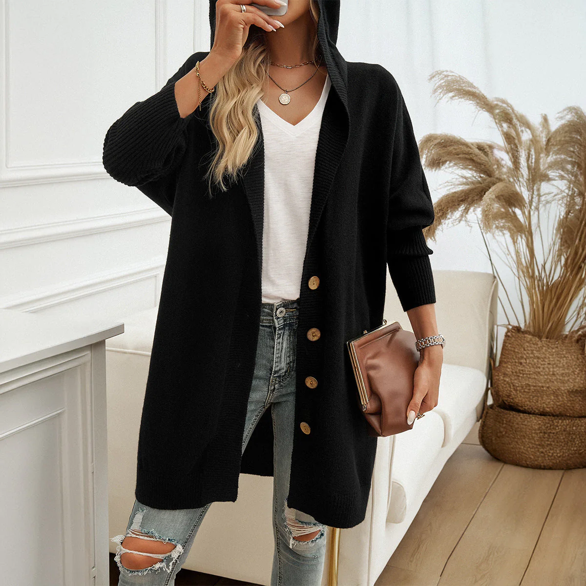 Damen Hoodie-Kardigan mit Knopfdetail und Lässigem Schnitt Heidi-Mode - Image 2