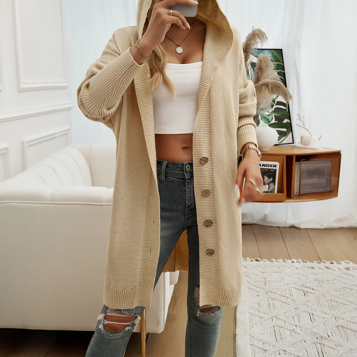Damen Hoodie-Kardigan mit Knopfdetail und Lässigem Schnitt Heidi-Mode - Image 6