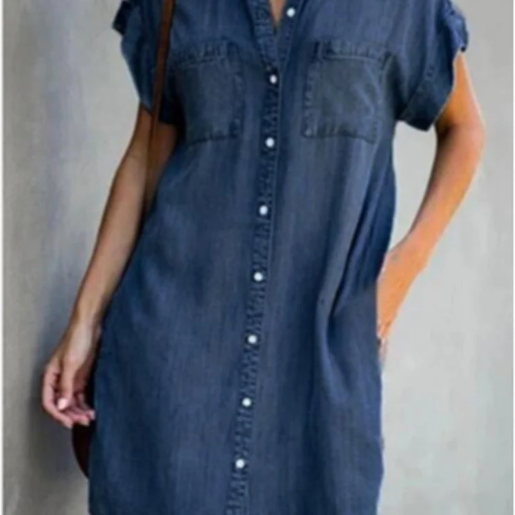 Damen Jeanshemdkleid mit Zwei Aufgesetzten Taschen und Knopfleiste Heidi-Mode - Image 3
