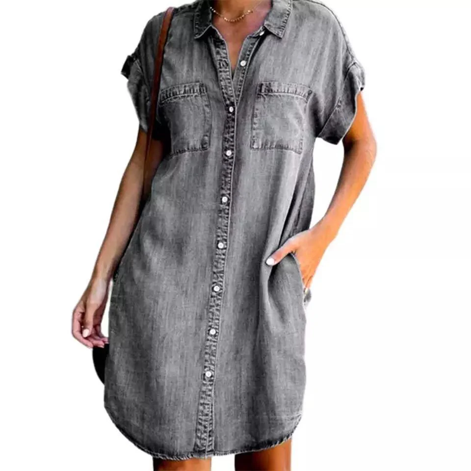 Damen Jeanshemdkleid mit Zwei Aufgesetzten Taschen und Knopfleiste Heidi-Mode - Image 5