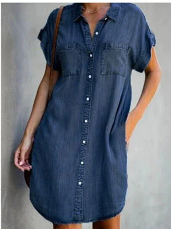 Damen Jeanshemdkleid mit Zwei Aufgesetzten Taschen und Knopfleiste Heidi-Mode - Image 7