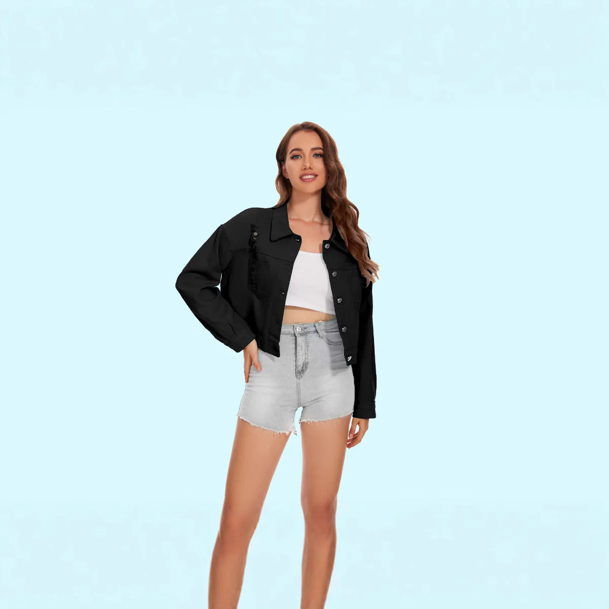 Damen Jeansjacke Im Lässigen Crop-Style mit Fransigen Details Heidi-Mode - Image 5