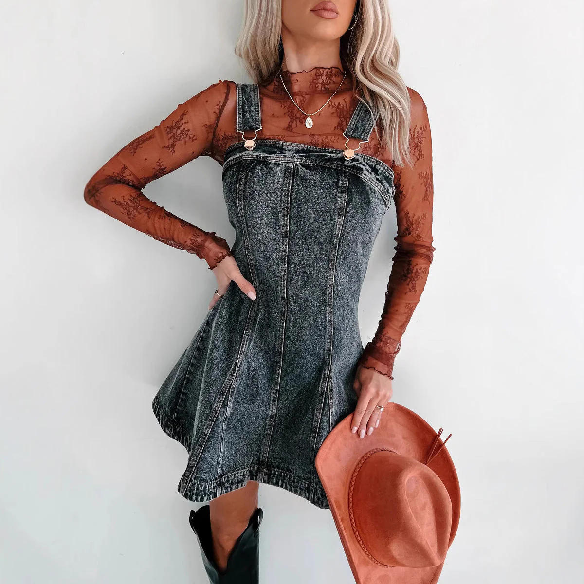 Damen Jeanskleid mit Verstellbaren Trägern und Modernem Schnitt Heidi-Mode - Image 3