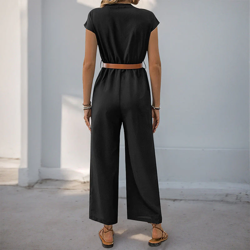Damen Jumpsuit mit Elegantem Taillengürtel und Modernem V-Ausschnitt Heidi-Mode - Image 4