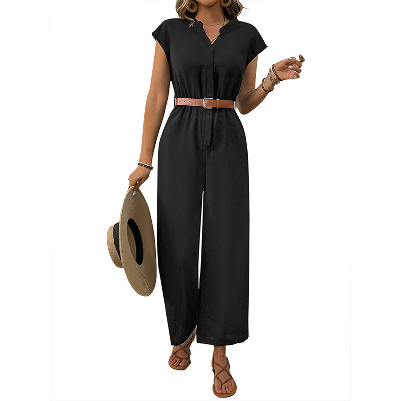 Damen Jumpsuit mit Elegantem Taillengürtel und Modernem V-Ausschnitt Heidi-Mode - Image 5