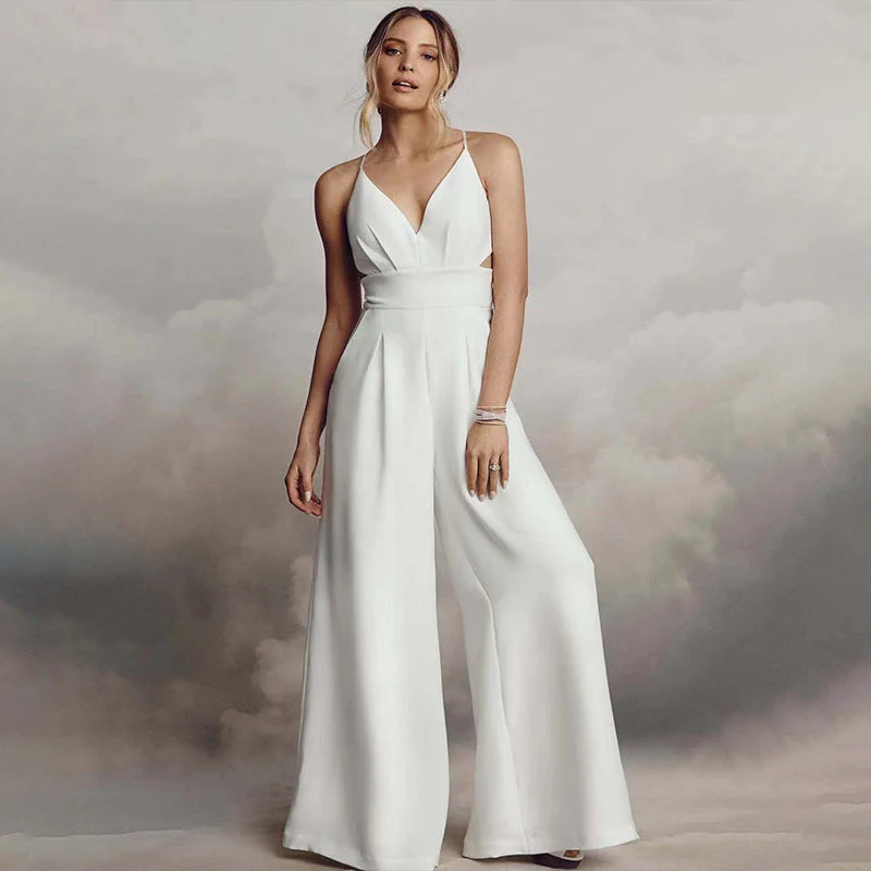 Damen Jumpsuit mit Elegantem V-Ausschnitt und Fließendem Bein Heidi-Mode - Image 6