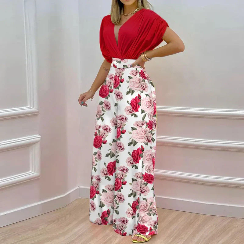 Damen Jumpsuit mit Tiefem V-Ausschnitt und Weitem Bein Heidi-Mode - Image 4