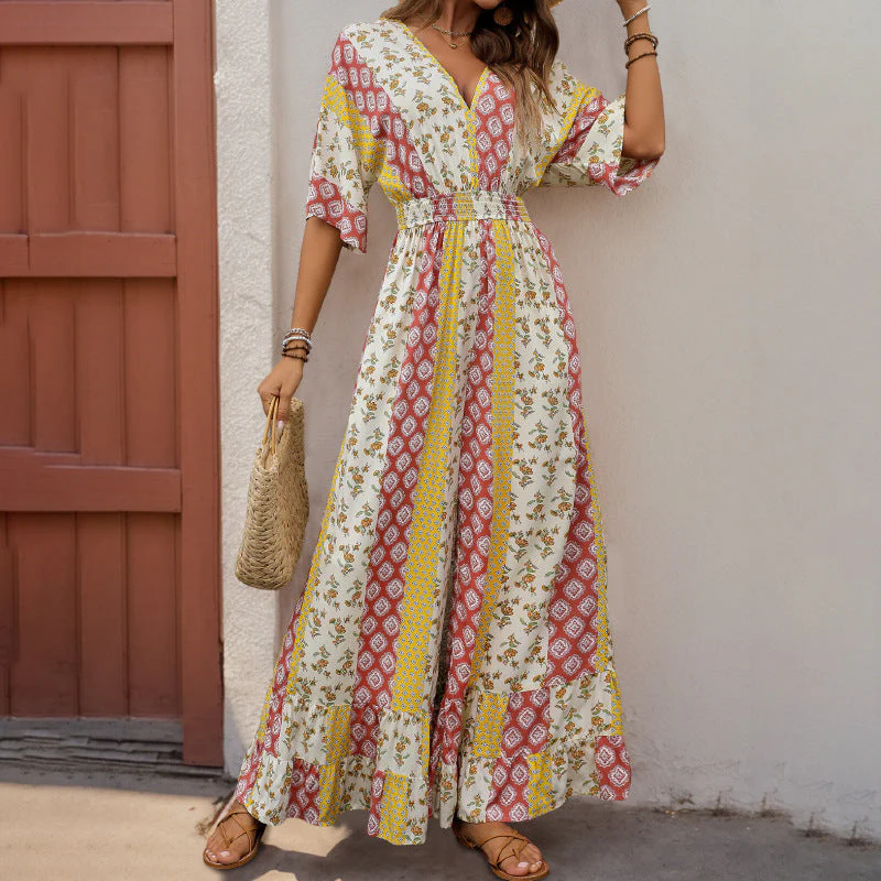 Damen Jumpsuit mit Weitem Bein und Elastischem Taillenzug Heidi-Mode