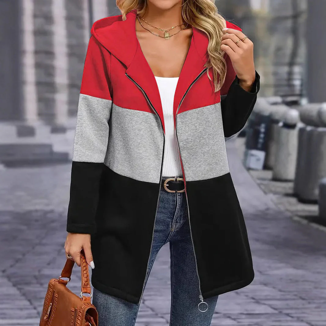 Damen Kapuzenjacke mit Modernem Farbblockdesign und Praktischen Reißverschlusstaschen Heidi-Mode - Image 2