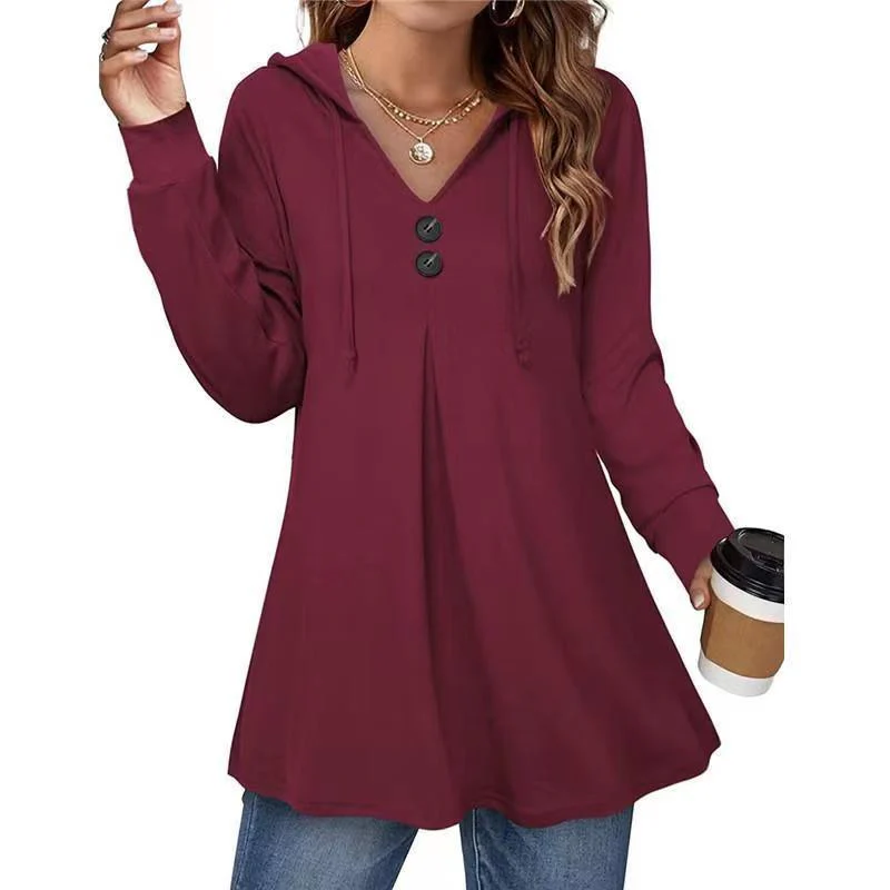 Damen Kapuzenpullover mit Knopfleiste und Ausgestelltem Schnitt Heidi-Mode - Image 2