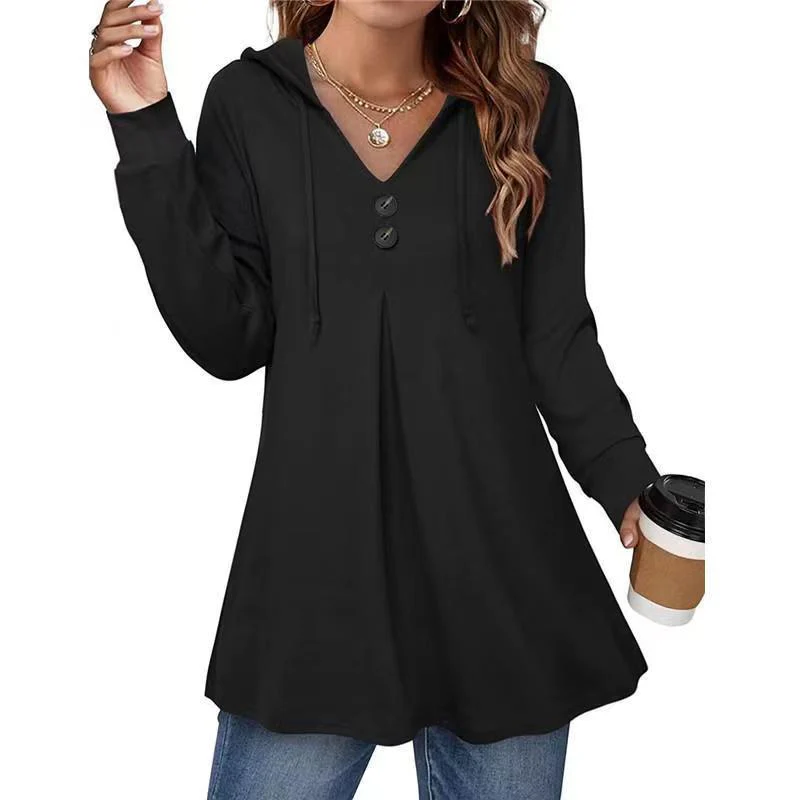 Damen Kapuzenpullover mit Knopfleiste und Ausgestelltem Schnitt Heidi-Mode - Image 5