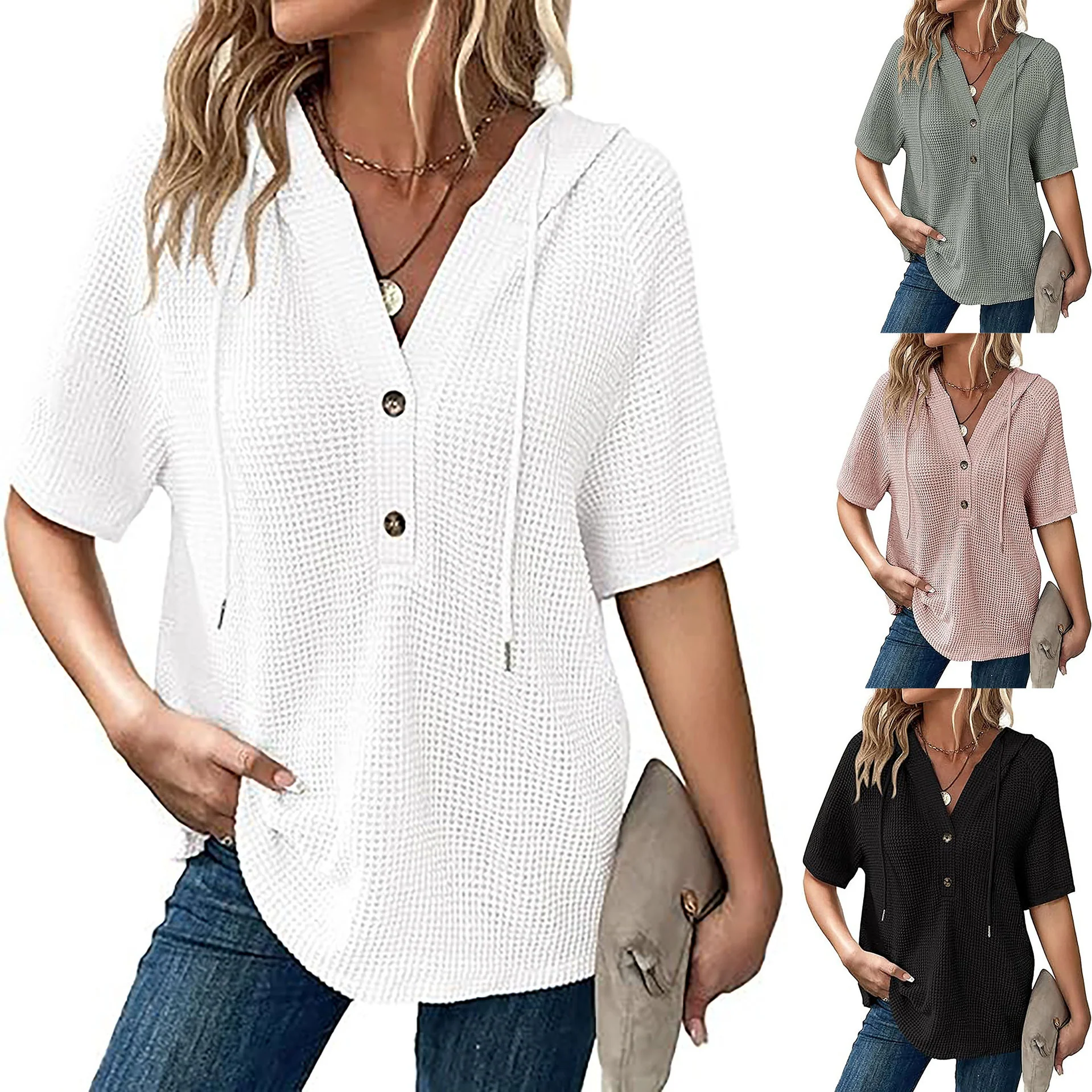 Damen Kapuzenshirt im Waffelmuster Heidi-Mode