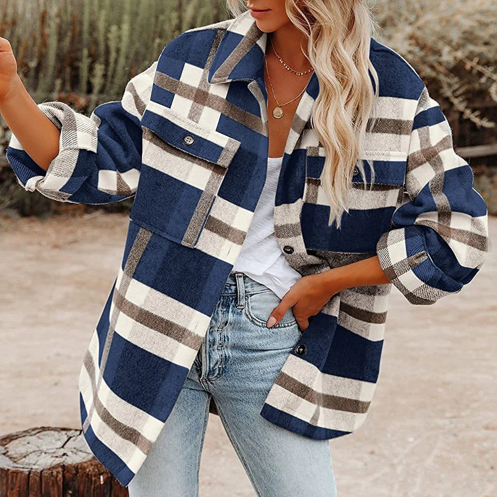 Damen Karierte Flanelljacke mit Lässigem Schnitt und Aufgesetzten Taschen Heidi-Mode - Image 3