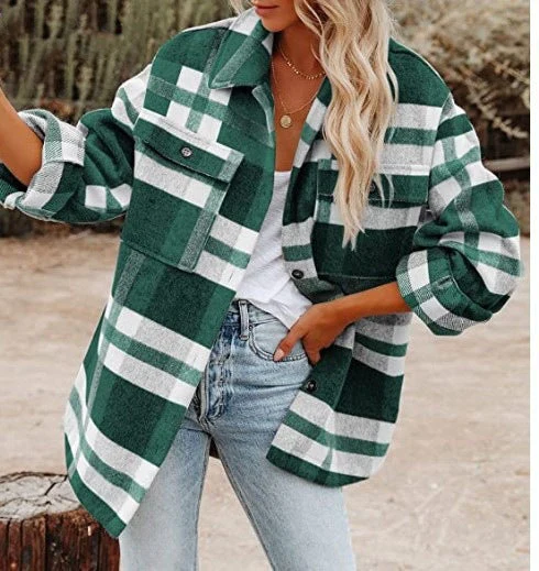 Damen Karierte Flanelljacke mit Lässigem Schnitt und Aufgesetzten Taschen Heidi-Mode - Image 6