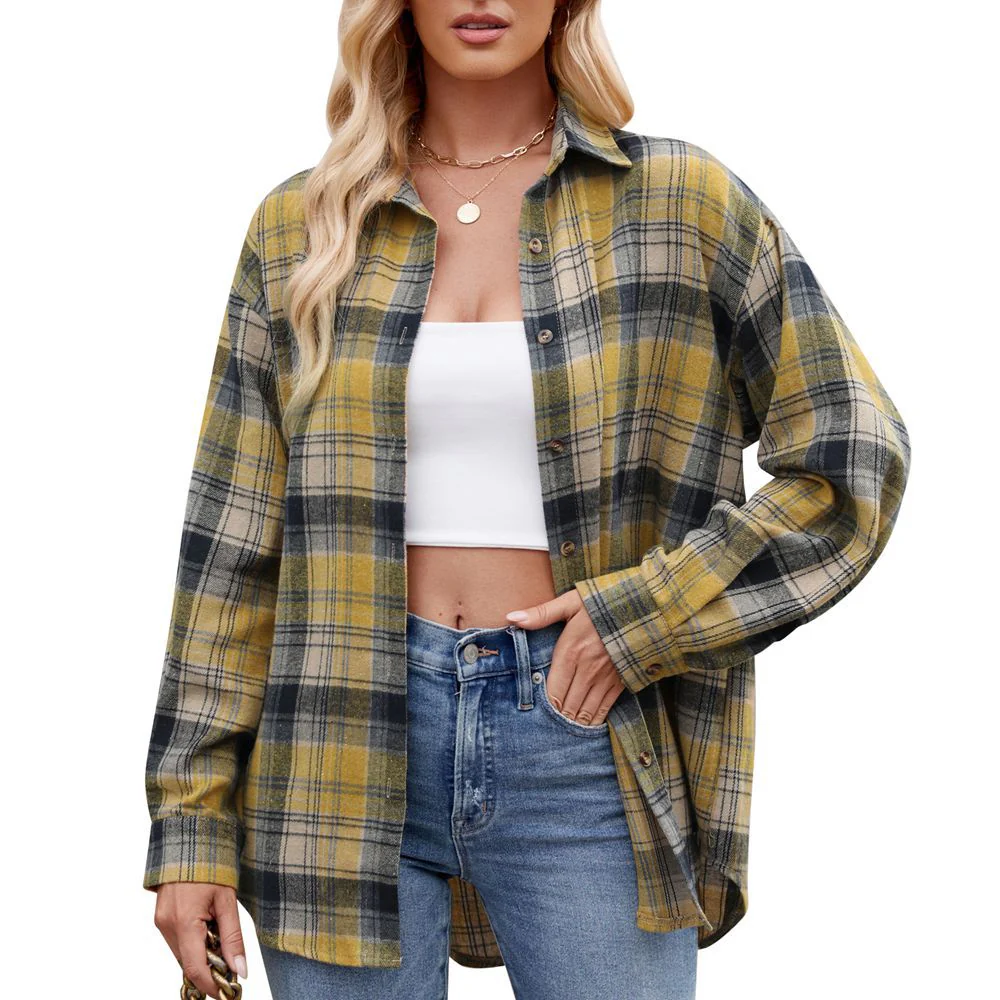 Damen Karierte Oversized Hemdbluse Heidi-Mode