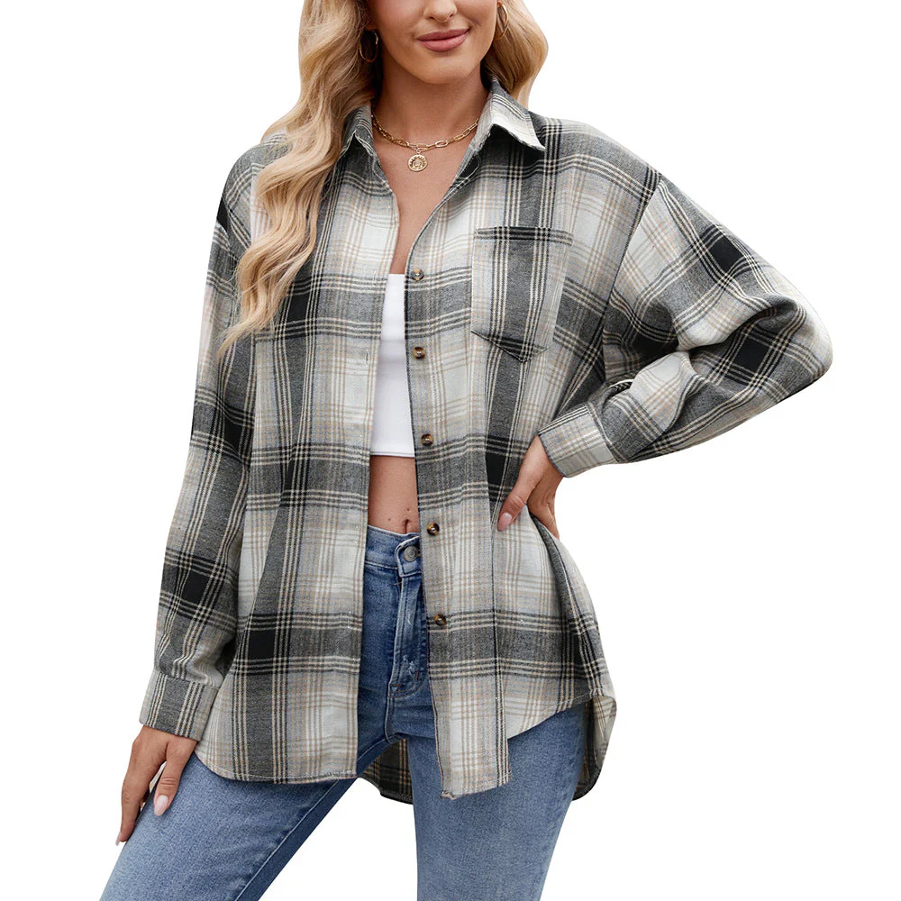 Damen Karierte Oversized Hemdbluse Heidi-Mode - Image 17