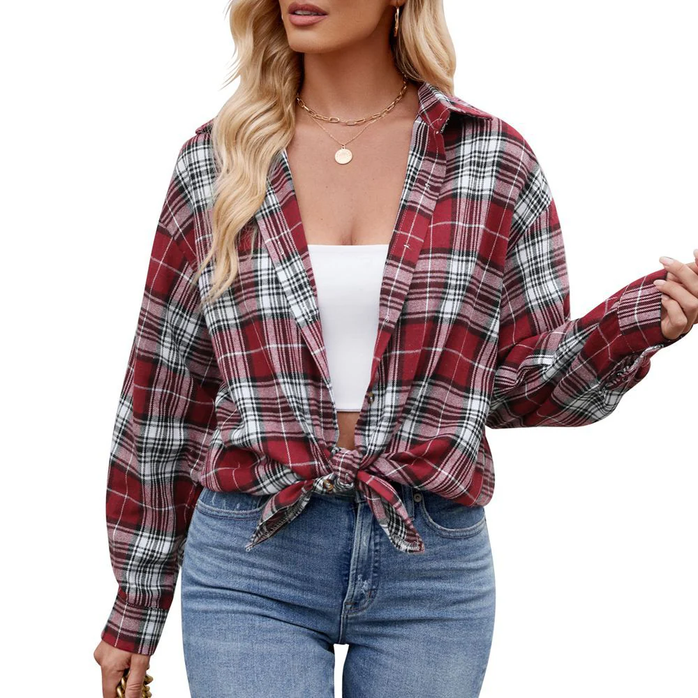 Damen Karierte Oversized Hemdbluse Heidi-Mode - Image 8