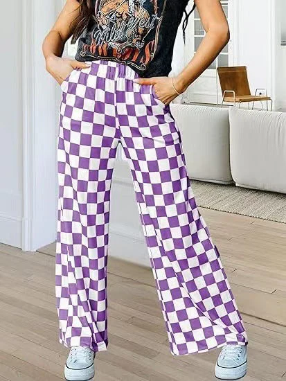 Damen Karierte Palazzo-Hose mit Elastischem Bund und Praktischen Seitentaschen Heidi-Mode - Image 10