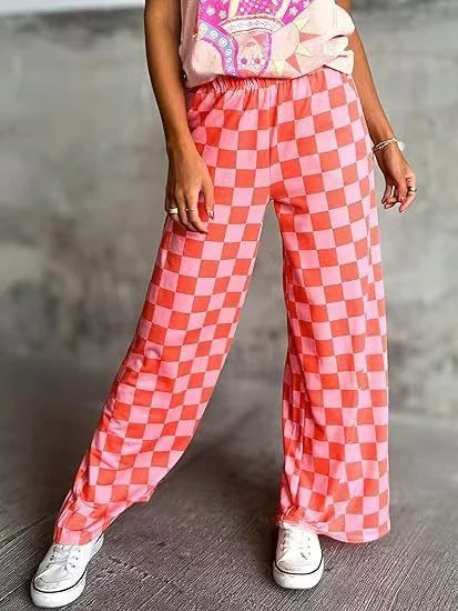 Damen Karierte Palazzo-Hose mit Elastischem Bund und Praktischen Seitentaschen Heidi-Mode - Image 12